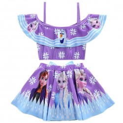 Size is (3T-4T)/XS Girl Ruffle Off The Shoulder Frozen 2 Elsa Oalf Swimsuit