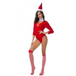 Size is OneSize For Women Sexy Santa Claus Bodysuit Christmas Costume Red