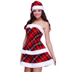 Size is S Womens Sexy Strapless Tube Plaid Fur Dress Santa Costume