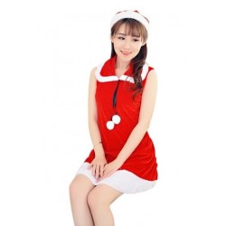 Size is S Cute Fur Ball Sleeveless Christmas Santa Costume Red Womens