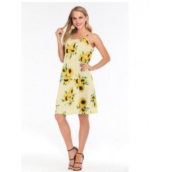 Size is S Bohemian Slip Sunflower Print Summer Midi Dress Green Women