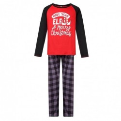 Size is 1T-2T Elf Print Plaids Pants His And Hers Family Christmas Pyjamas Set