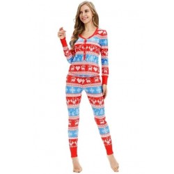 Size is S Snowflake&Reindeer Print Button Down Christmas Pajamas Set Red