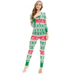 Size is S Snowflake&Reindeer Print Button Down Christmas Pajamas Set Green