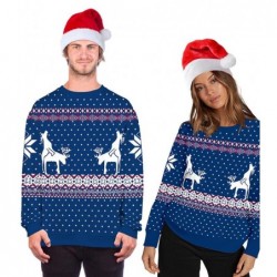Size is M Ugly Christmas Hallmark Reindeer Print Sweatshirt Blue Women