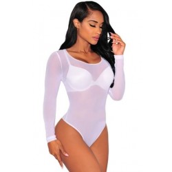 Size is S Sexy White Long Sleeve Mesh Sheer Thong Bodysuit Womens
