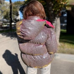 Size is S Metallic Hooded Short Shiny Bubble Puffer Jacket Coat Women