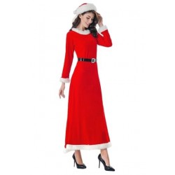 Size is OneSize Cute Belted Maxi Fur Trim Santa Dress Christmas Costume Red Womens