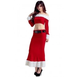 Size is OneSize Sexy Fur Trim Off Shoulder Christmas Santa Costume Red