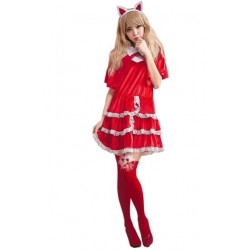 Size is OneSize Cute Lace Tube Backless Cape Christmas Santa Costume Red Womens