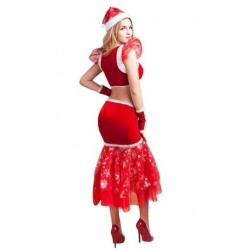 Size is OneSize Fancy Mesh Patchwork Santa Claus Christmas Costume Red For Women