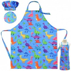 Size is OneSize Girl Dinosaur Print Painting Apron With Chef Hat Pink