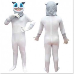 Size is 110cm Kids Cosplay SCP White Cat  Halloween Costumes Jumpsuit