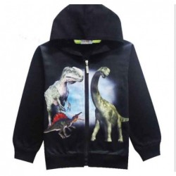 Size is 110cm Boys Dinosaur Print Casual Basic Pullover Zipper Front Hooded Sweatshirt For Kids 3Y-9Years