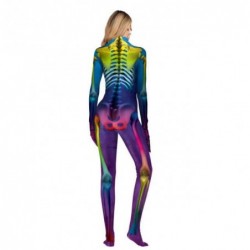 Size is S Women's Skeleton Halloween Long Sleeve Bodysuit Costume with Front and Back Printing