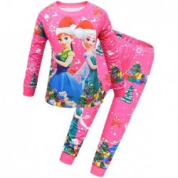 Size is 2T-3T(100cm) Girls Elsa Frozen 2 Long Sleeve 2 Pieces Pajamas Christmas Santa Costumes Pink