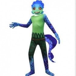 Size is 120cm Luca Alberto Sea Monster Halloween Costumes Jumpsuit For Kids Purple With Mask Gloves