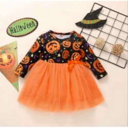 Size is 3M-6M(80cm) Cute Pumpkin Long Sleeve Dresses  Halloween  Costume Set For GirlBaby 0-2Years