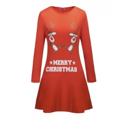 Size is S Women Merry Christmas Reindeer Print Xmas Dresses Black And Red