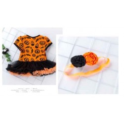Size is 0M-3M(70cm) Cute Pumpkin Orange Short  sleeve Dresses Costume Set Halloween For GirlBaby 0-2Years