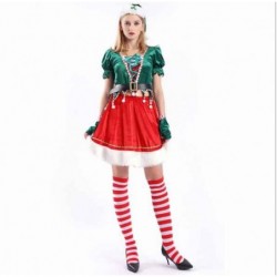 Size is M Adult Women Christmas tree Green red Costume 2 Set Dress Short Sleeves For Christmas