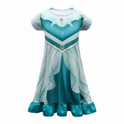 Size is 2T-3T(100cm) Girls Short sleeves Falbala Jasmine Princess Summer Dress For Children's Day Costumes blue