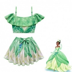 Size is 2T-3T(100cm) Girl Ruffle Off The Shoulder Tiana Princess For Children's Day Gift Two Piece Swimsuits