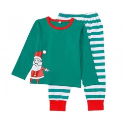Size is 1T-2T Pants Christmas Family Pajamas Santa Claus Print Top Striped Green