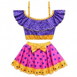 Size is 2T-3T(100cm) Ruffle Off The Shoulder Two Pieces Lol Surprise Doll Purple Swimsuits For Girls 2T-12T