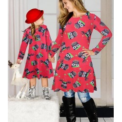 Size is S Xmas Reindeer Owl Print Black Mommy And Me Christmas Dresses