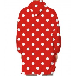 Size is Adult-OneSize Polka Dot Oversized Comfy hooded blanket Sweatshirt Red For Adult