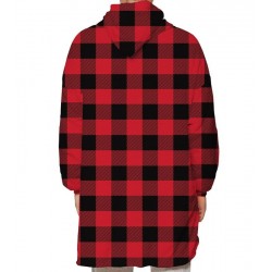 Size is Adult-OneSize Red And Black Plaid Giant Hoodie Blanket Sweatshirt For Adult