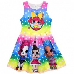 Size is 2T-3T(100cm) Rainbow Girls' Pleated Dresses Lol Surprise Doll Sleeveless 1 Piece Crew Neck 2T-10T Summer Outfits