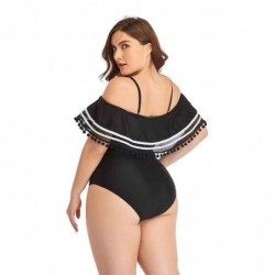 Size is L Sexy Plus Size Women's 1 Piece Ruffle Off Shoulder High Waisted Swimsuits Black L-3XL