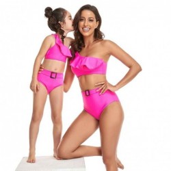 Size is 2T-3T(104cm) Ruffle One Shoulder Mommy and Me Matching Swimwear 2 Pieces Pink Bikini Bottom