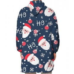 Size is Adult-OneSize Santa Print Oversized Christmas Blanket Hooded Sweatshirt For Adult