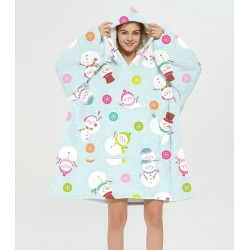 Size is Adult-OneSize Snowman Print Oversized Christmas Blanket Hooded Sweatshirt For Adult