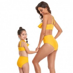 Size is 2T-3T(104cm) Ruffle One Shoulder Mommy and Me Matching Swimwear 2 Pieces Yellow Bikini Bottom