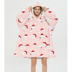 Size is Adult-OneSize Bunny Print Oversized Christmas Blanket Hooded Sweatshirt For Adult