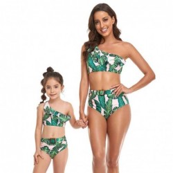 Size is 2T-3T(104cm) Ruffle One Shoulder Mommy and Me Matching Swimwear Green 2 Pieces Bikini Bottom