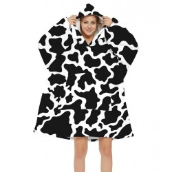 Size is Adult-OneSize Cows Print Oversized Blanket Hooded Sweatshirt Black For Adult