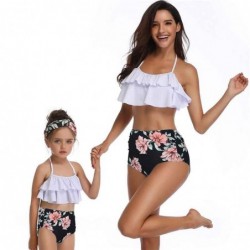 Size is 4T-5T(116cm) Halter White Ruffle Mommy and Me Tankini Red Floral Dad Swiming Shorts Family Matching 2 Pieces Swimwear