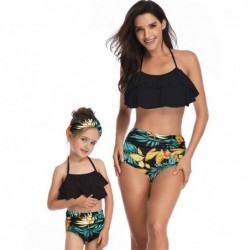 Size is 2T-3T(104cm) Halter Backless Mommy And Me Tankini Green Floral Dad And Me Swimming Family Matching 2 Pieces Swimwear