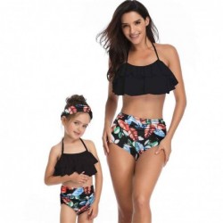 Size is 2T-3T(104cm) Halter Ruffle Backless Mommy and Me Blue Floral Dad Swiming Shorts Family Matching 2 Pieces Swimwear