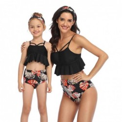 Size is 2T-3T(104cm) Red Floral Family Matching 2 Pieces Swimwear Halter Ruffle Mommy And Me Tankini Dad Swiming Shorts