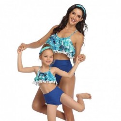 Size is 2T-3T(104cm) Blue Family Matching 2 Pieces Swimwear Mommy And Me Tankini Floral Printed Dad Swiming Shorts