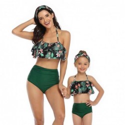 Size is 2T-3T(104cm) Halter Ruffle Mommy And Me Tankini Family Matching 2 Pieces Swimwear Floral Printed Dad Swiming Shorts
