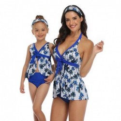 Size is 2T-3T(104cm) Blue Halter Backless 2 Pieces Mommy and Me Tankini Family Matching Swimwear Short Sleeve 1 Pieces boys Swim