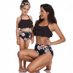 Size is 2T-3T(104cm) Halter Ruffle Backless 2 Pieces Mommy and Me Tankini Family Matching Swimwear Red Floral Dad Swiming Shorts