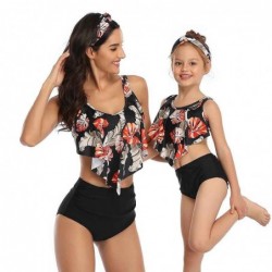 Size is 2T-3T(104cm) Family Matching 2 Pieces Swimwear Halter Ruffle Red Floral Mommy And Me Tankini Dad Swiming Shorts